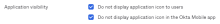 This screenshot shows the application visibility options.