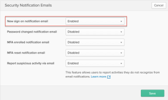 Enabling notifications so that end users receive an email for each sign-in to their org.