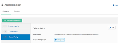 Editing an authentication policy in the admin console.
