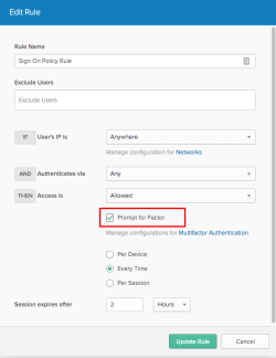 Updating the sign-on policy to prompt end users to enroll in a factor at sign in.
