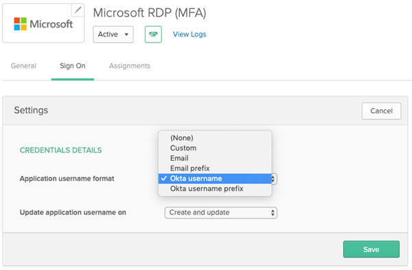 Sign On Methods screen
