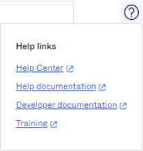 The image shows the question mark icon and sub-menu.