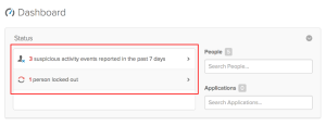 Acitivty on admin console dashboard showing number of suspicious activity reports