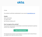 Example of an enrollment email sent to an end user containing the Report Suspicious Activity button.