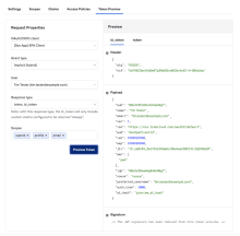Image of the Token Preview tab of the Authorization Server page